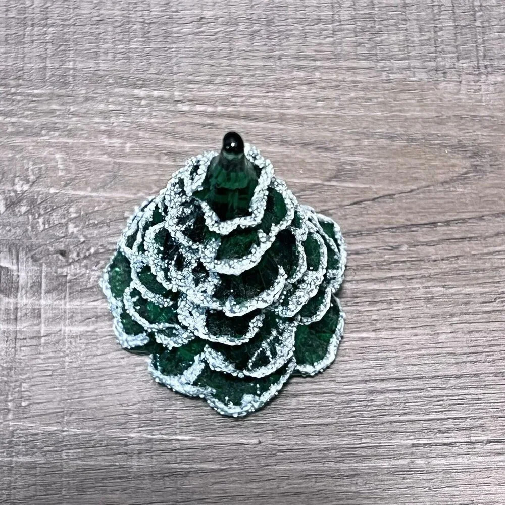 Fenton Art Glass Christmas Tree Figurine Green Frosted Gold Bird Set Of 3 VTG - Picture 12 of 14